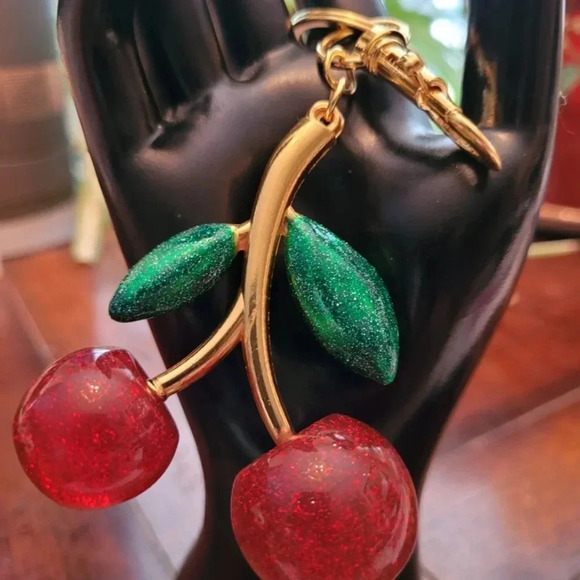 unbranded Jewelry - Cherry Charm Keychain with Red and Green Accents